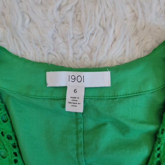 1901 Emeral Eyelet Faux Wrap Cotton Midi Dress Sz 6 - Picture 3 of 11